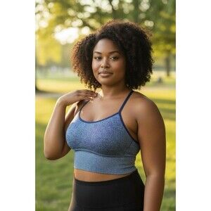 PINK Victoria’s Secret Seamless Sports Bra Medium Blue Heather Racerback